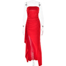 Strapless Split Long Dress Summer Fashion Pleated Bridesmaid Dress