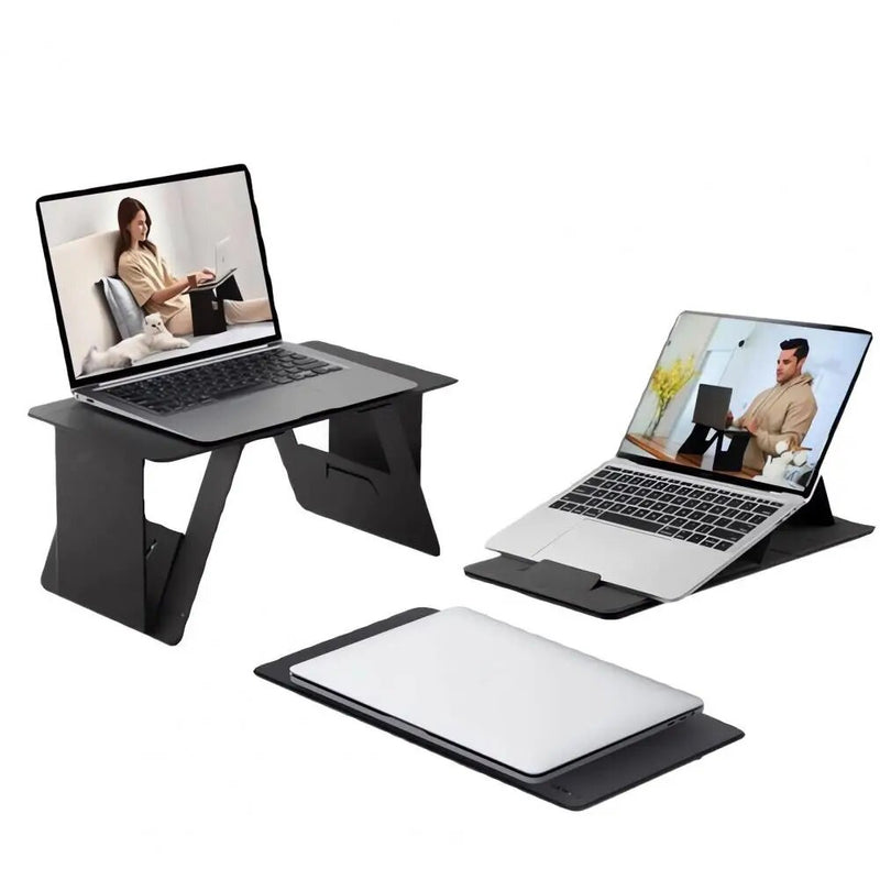 Foldable Fake Leather Wood Laptop Stand