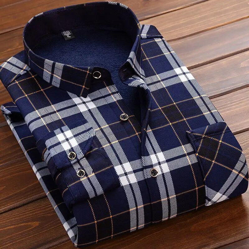 Men's Winter Warm Long Sleeve Plaid Shirts