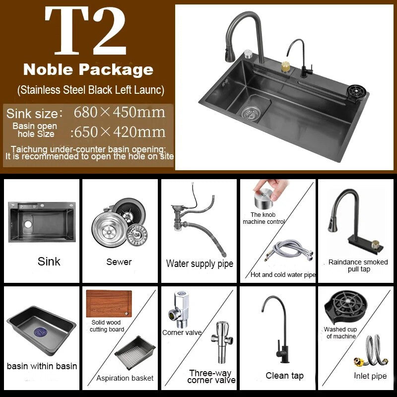 Stainless Steel Kitchen Waterfall Touch Sink