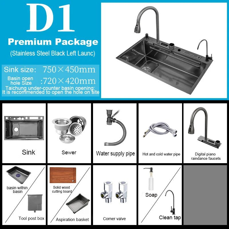 Stainless Steel Kitchen Waterfall Touch Sink