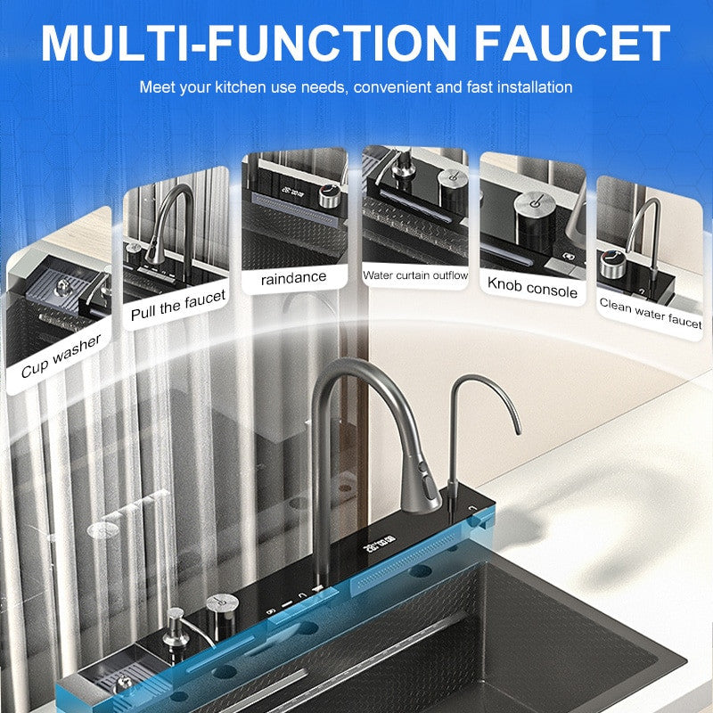 Double Waterfall Stainless Steel Kitchen Sink