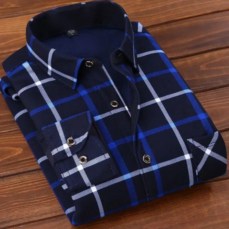 Men's Winter Warm Long Sleeve Plaid Shirts