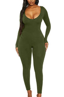 Women's Long Sleeve Solid Skinny Rompers