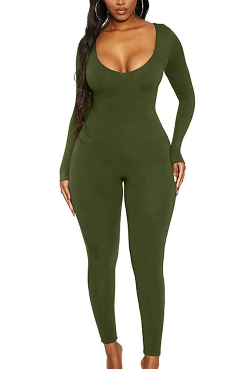 Women's Long Sleeve Solid Skinny Rompers