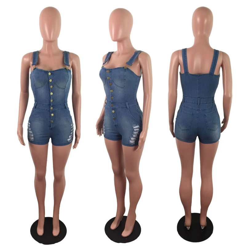 Thin Strap Buttoned Casual Denim Romper