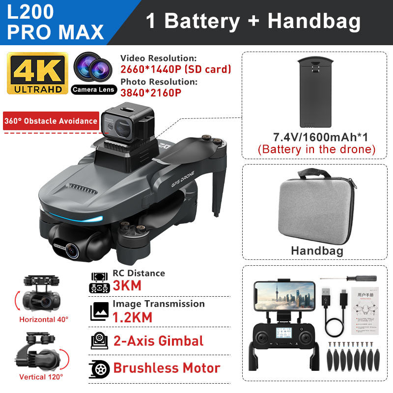 L200 Pro Max GPS Brushless Motor 4K HD Drone