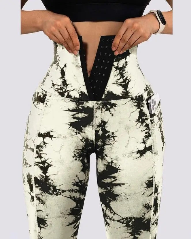 Panel Tie Dye Leggings with Pockets