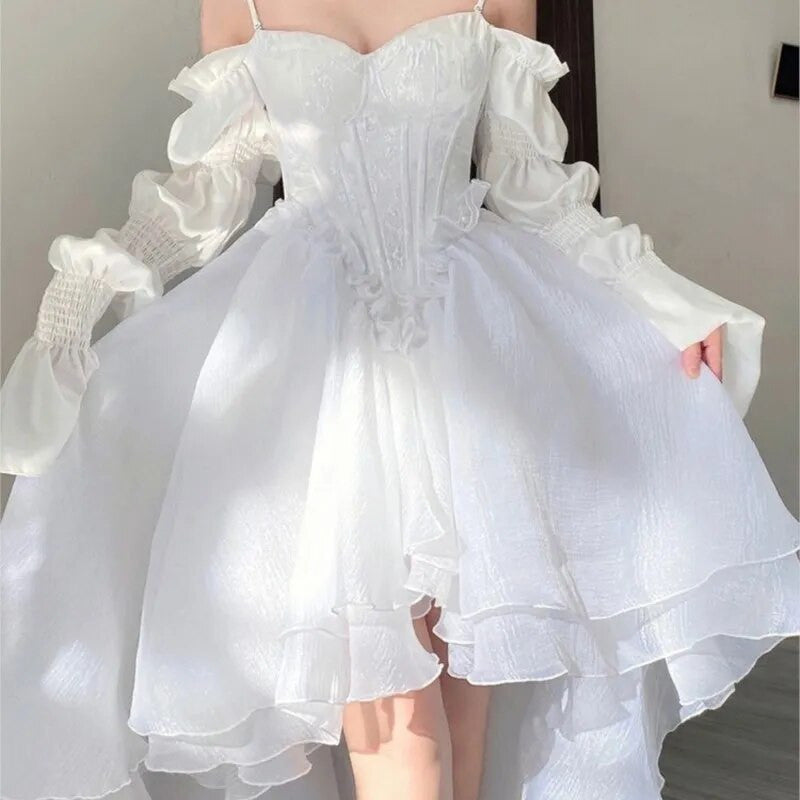 Elegant Off White Shoulder Princess Fairy Dress