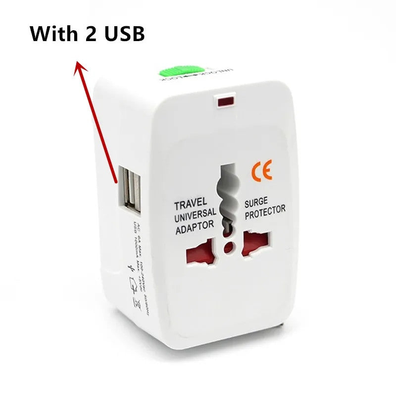 All in One Universal Plug Adapter 2 USB Port