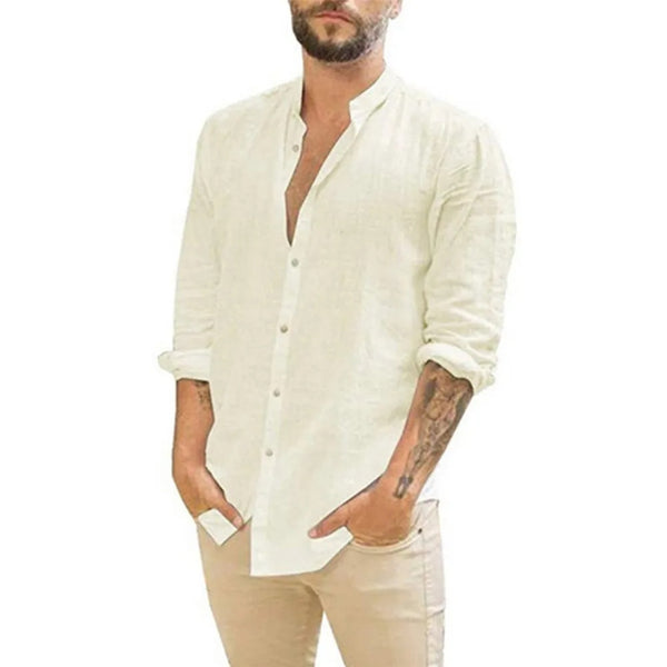 Cotton Linen Hot Men's Long-Sleeved Shirts