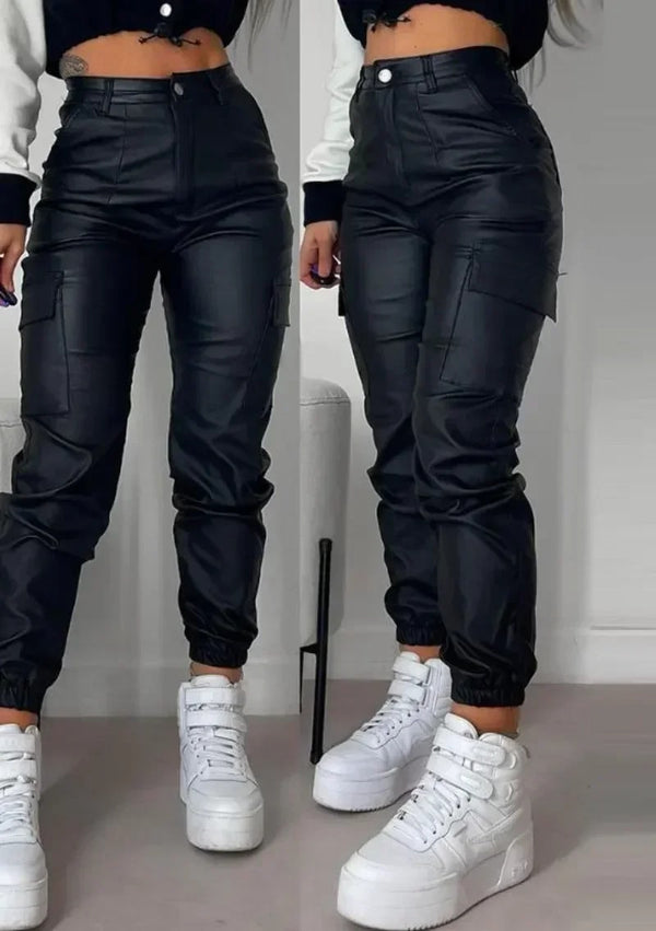 Women Elegant Streetwear Black Cargo Pants