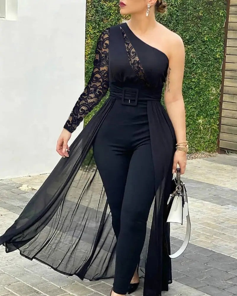 Women's Rhinestone Sheer Sleeveless Jumpsuit