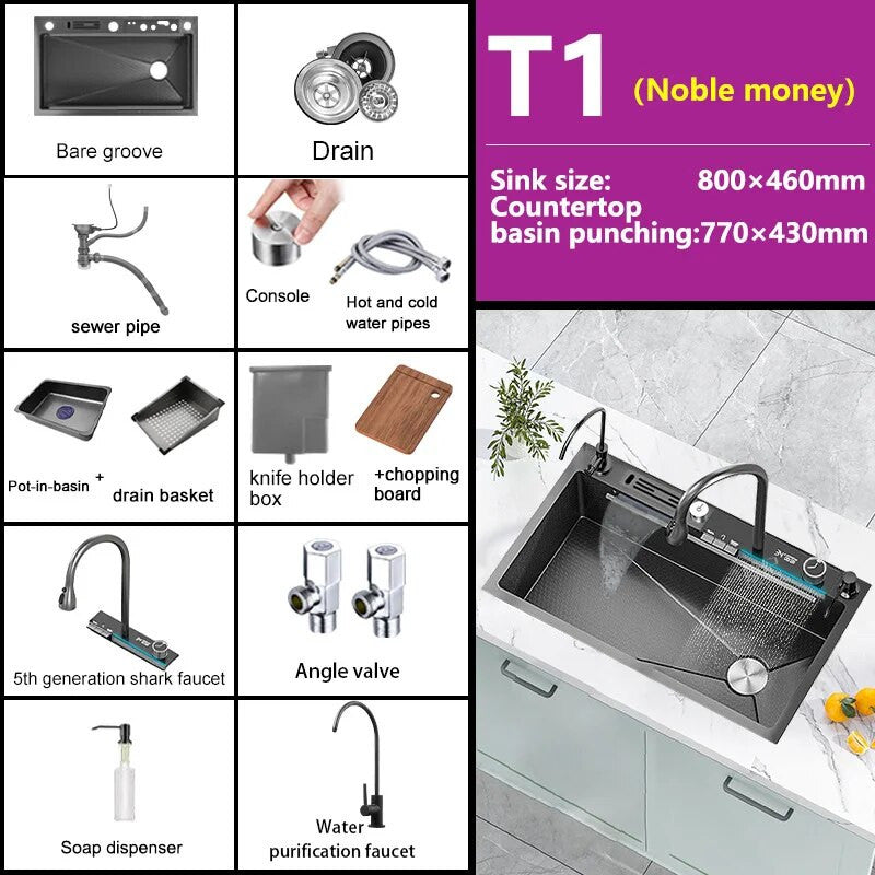 Double Waterfall Stainless Steel Kitchen Sink