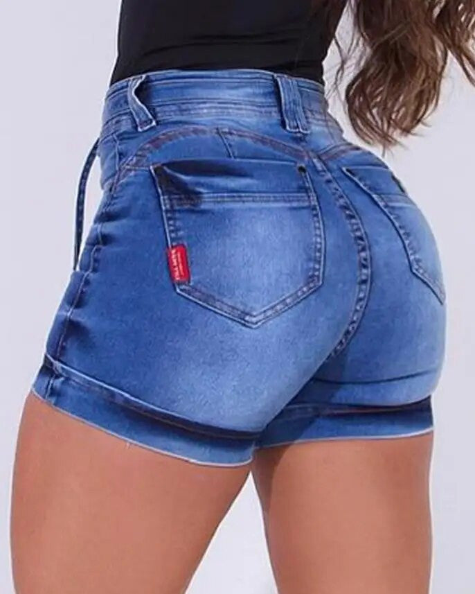 Casual Waist High Zipper Pocket Denim Shorts