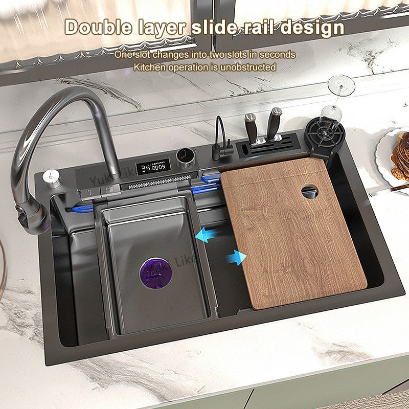Stainless Steel Kitchen Waterfall Touch Sink