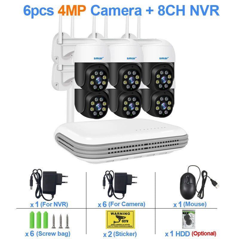 Smar 8CH HD H.265 2MP/4MP Wireless PTZ Camera System