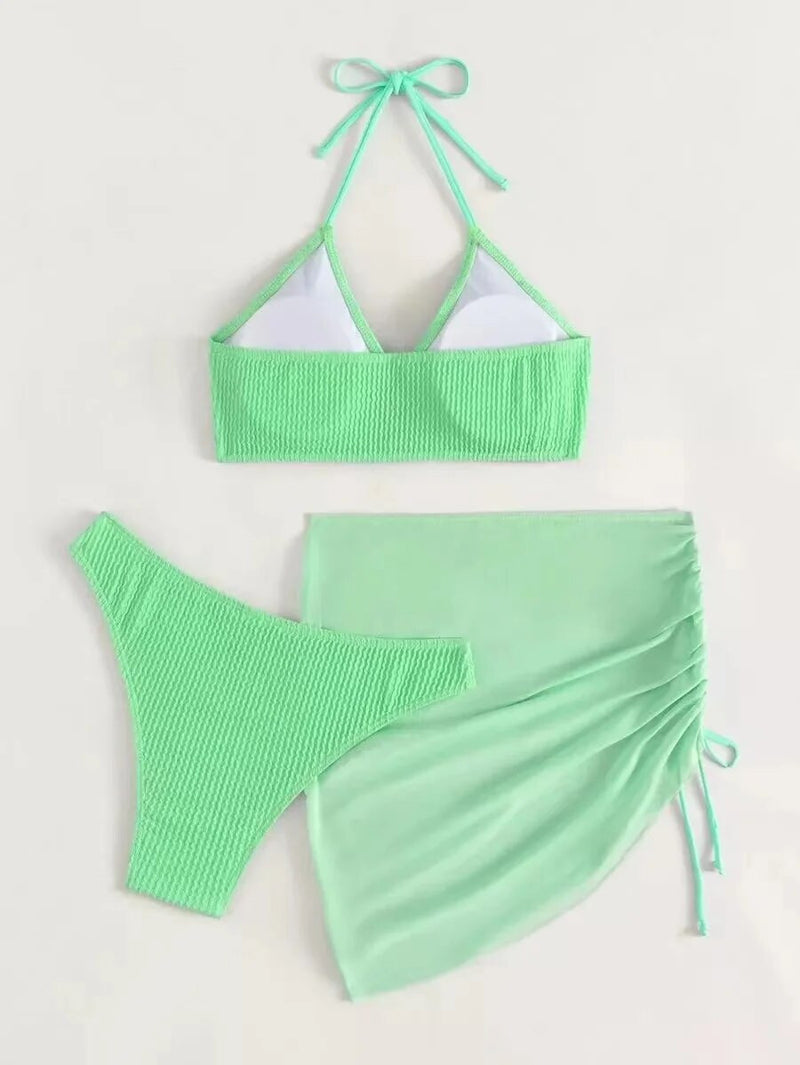 3 Piece Push Up Crop Top Bathing Suits