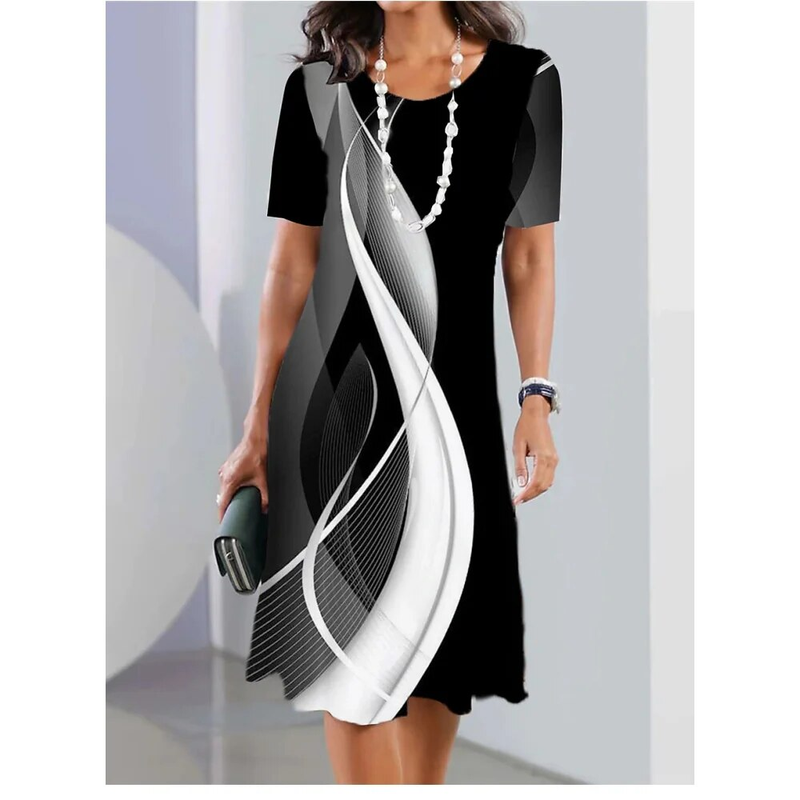 Women's 3d Geometric Lines Print Short Sleeve Dress