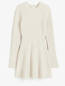 Elegant Solid Ribbed Knitted Short Dress