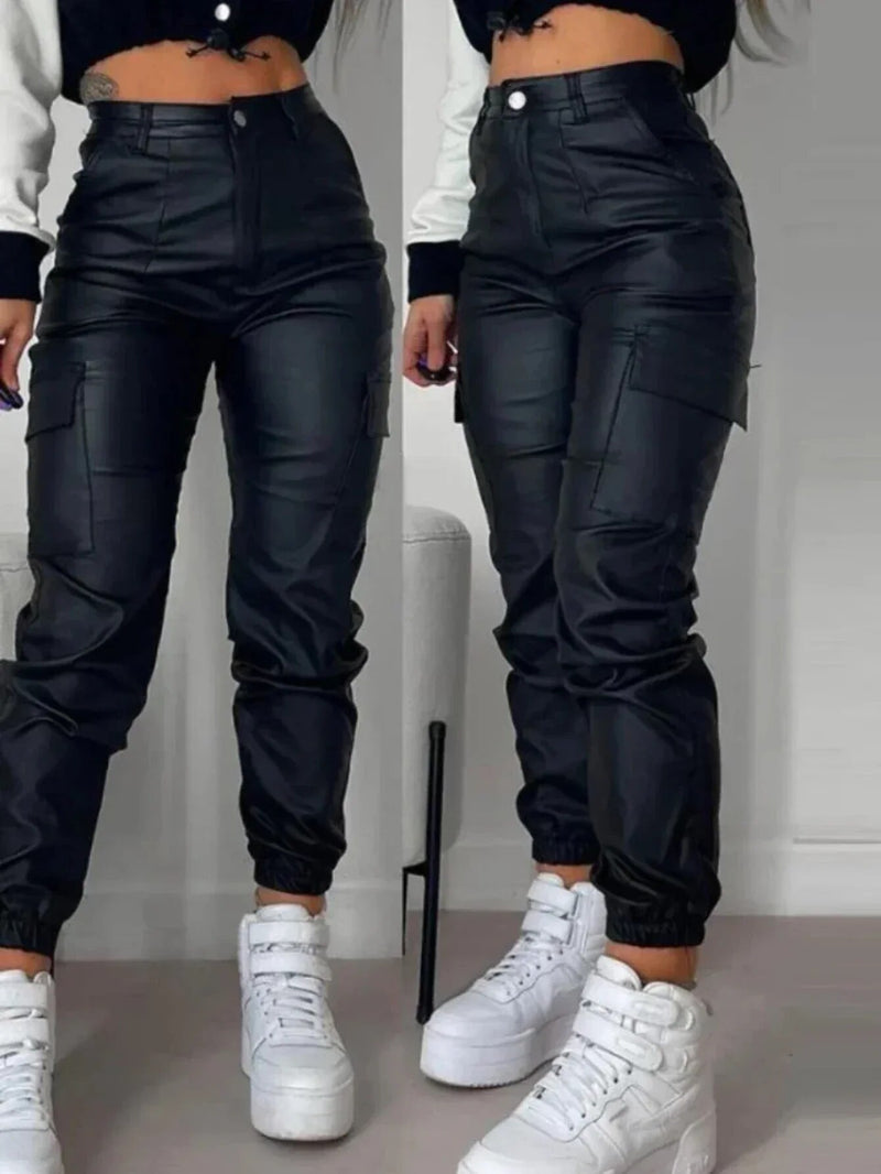 Women Elegant Streetwear Black Cargo Pants