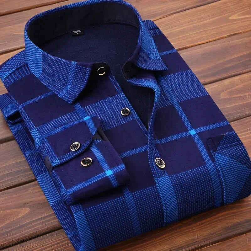 Men's Winter Warm Long Sleeve Plaid Shirts