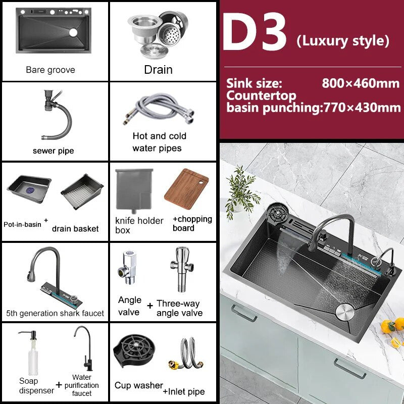 Double Waterfall Stainless Steel Kitchen Sink