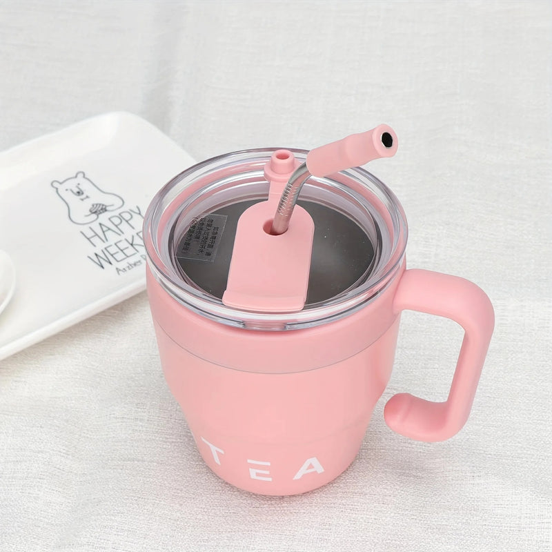 Straw Lid Stainless Steel Coffee Cup with Thermos