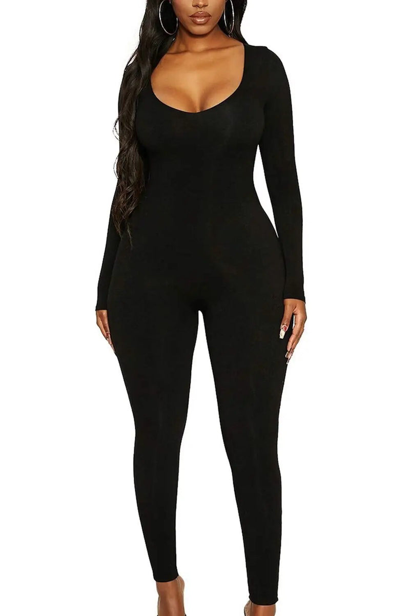 Women's Long Sleeve Solid Skinny Rompers