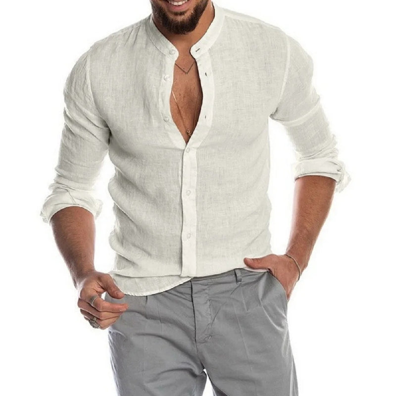 Cotton Linen Hot Men's Long-Sleeved Shirts