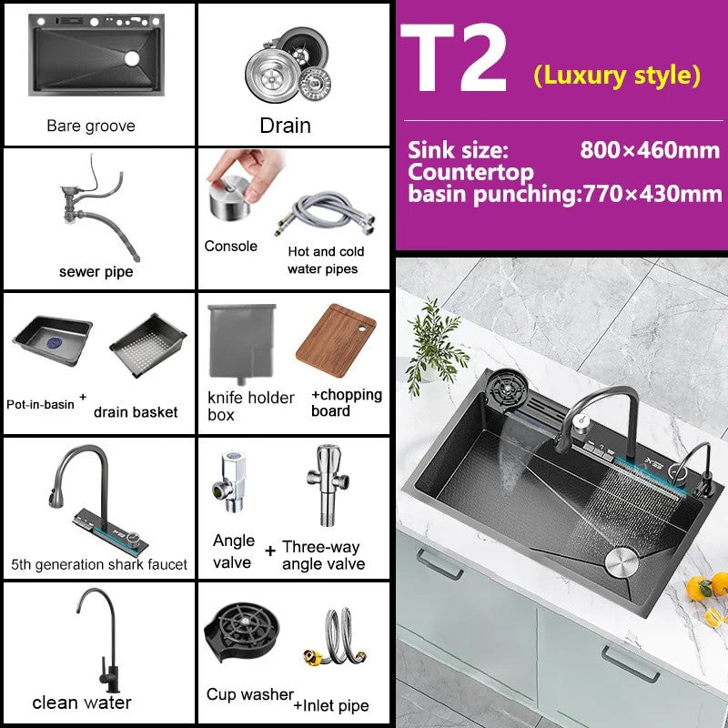 Double Waterfall Stainless Steel Kitchen Sink