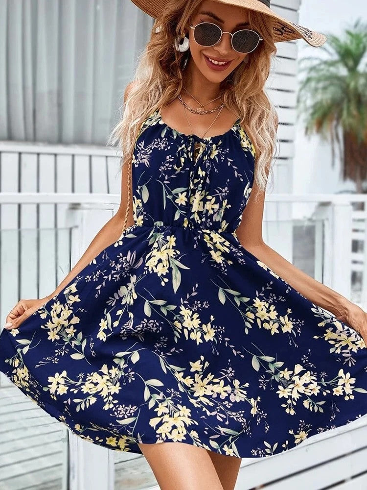 Sexy Floral Print Casual Short Dress