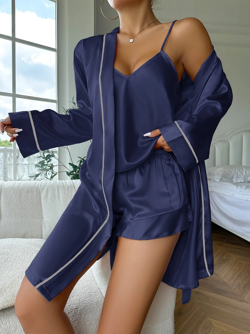 Simple Satin Pajama Long Sleeve Set