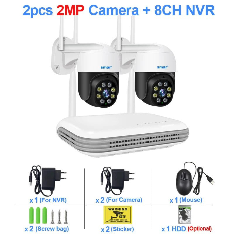 Smar 8CH HD H.265 2MP/4MP Wireless PTZ Camera System