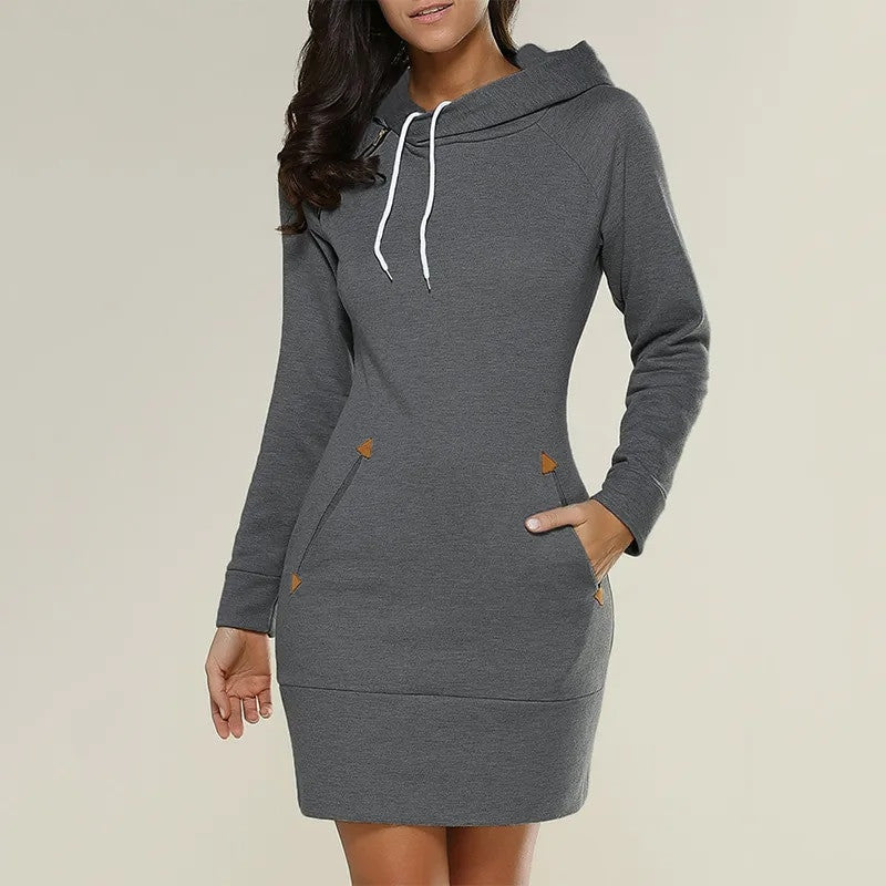 Women‘s Knee-Length Pockets Hooded Dress