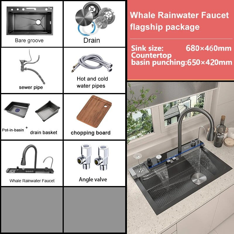 Double Waterfall Stainless Steel Kitchen Sink