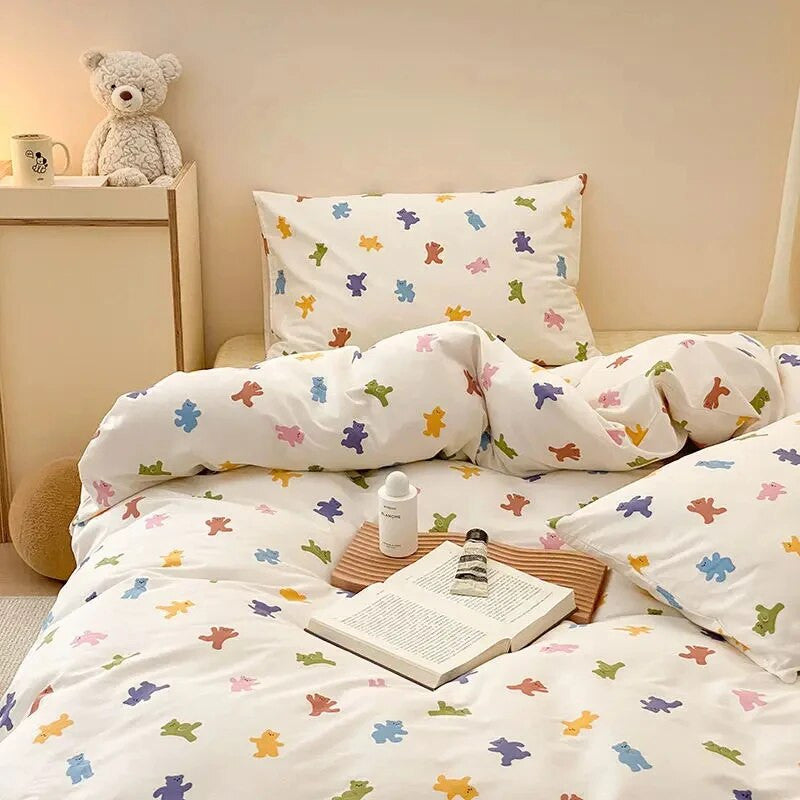 Korean Style Queen Size Twin Bedding Sheet  With Pillowcase