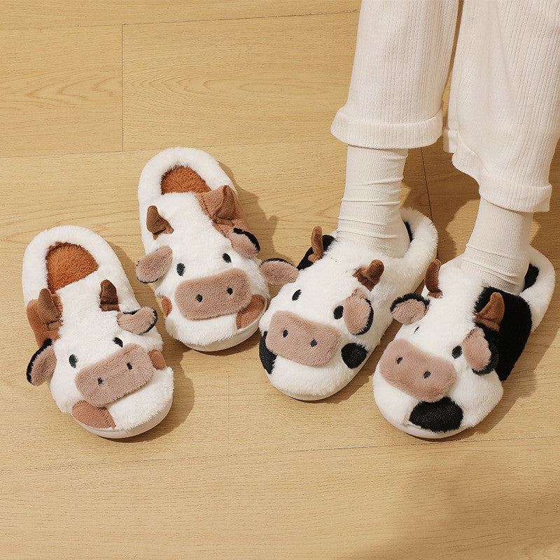 Unisex Cute Cartoon Cow Warm Plush Slippers