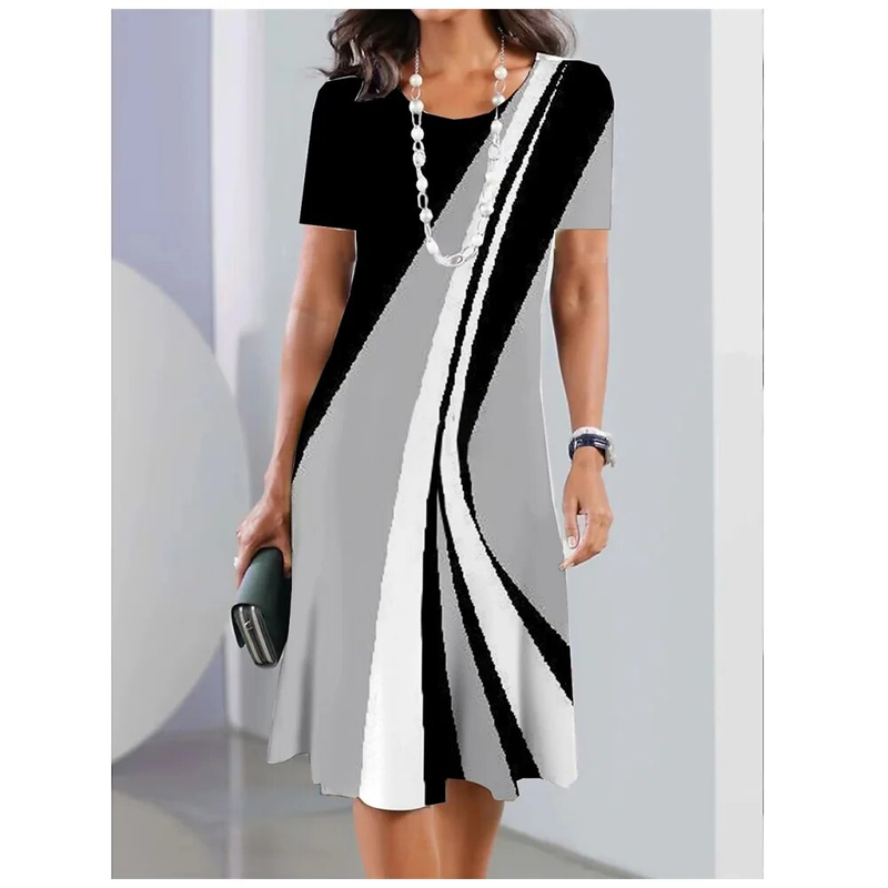 Women's 3d Geometric Lines Print Short Sleeve Dress