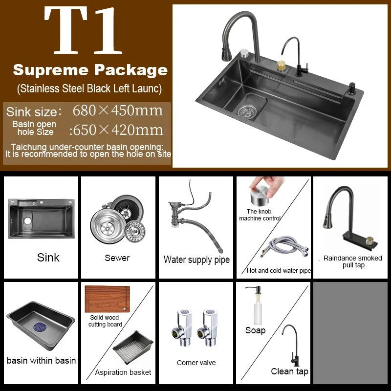 Stainless Steel Kitchen Waterfall Touch Sink