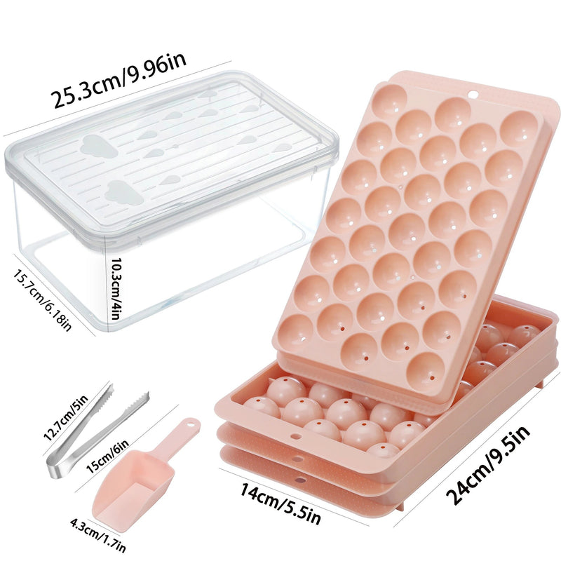 Round Ice Cube Tray Maker with Lid & Bin