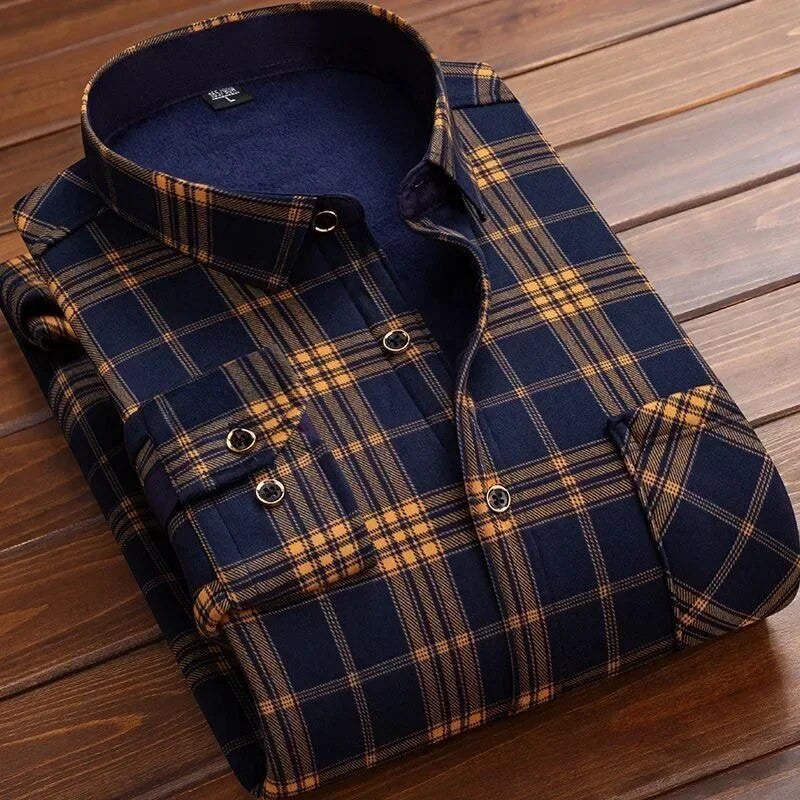 Men's Winter Warm Long Sleeve Plaid Shirts