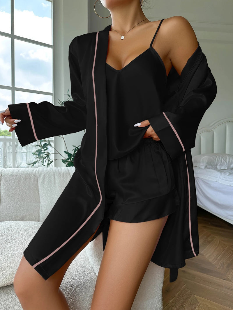 Simple Satin Pajama Long Sleeve Set