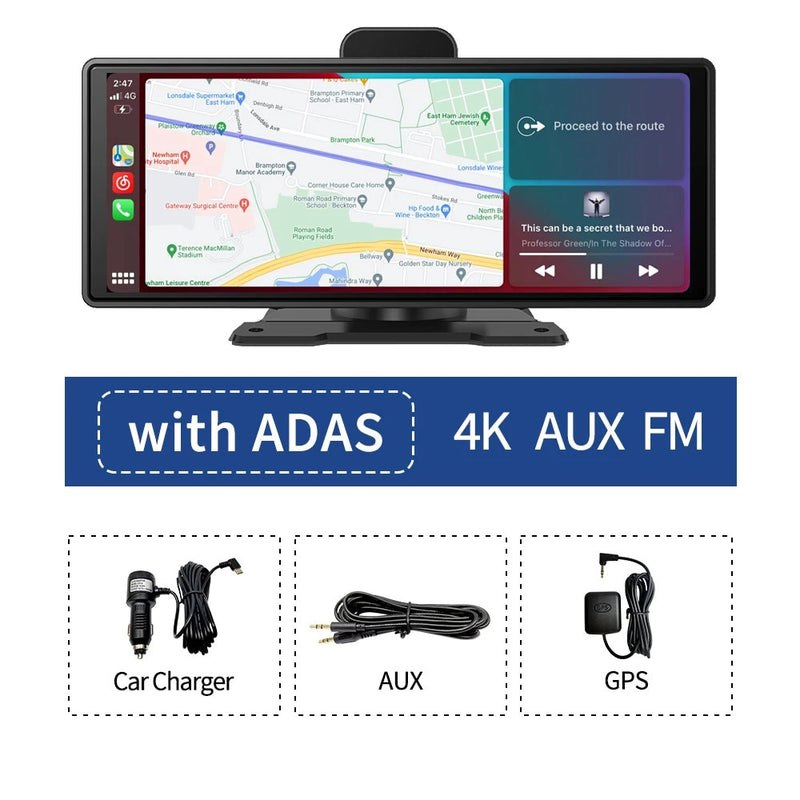 10.26" 4K GPS Navigation Wireless Dash Cam Recorder