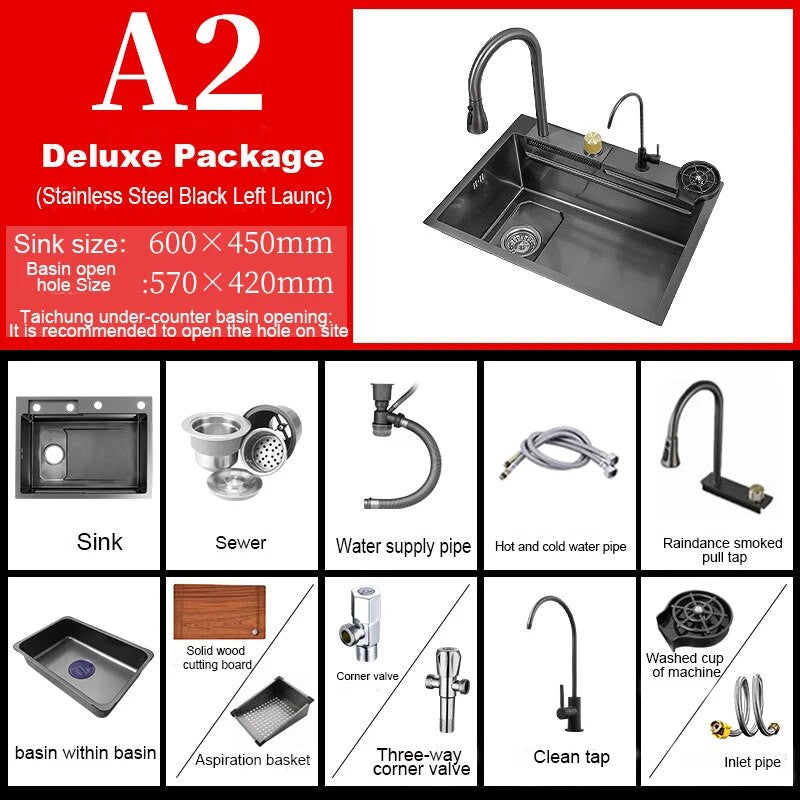 Stainless Steel Kitchen Waterfall Touch Sink