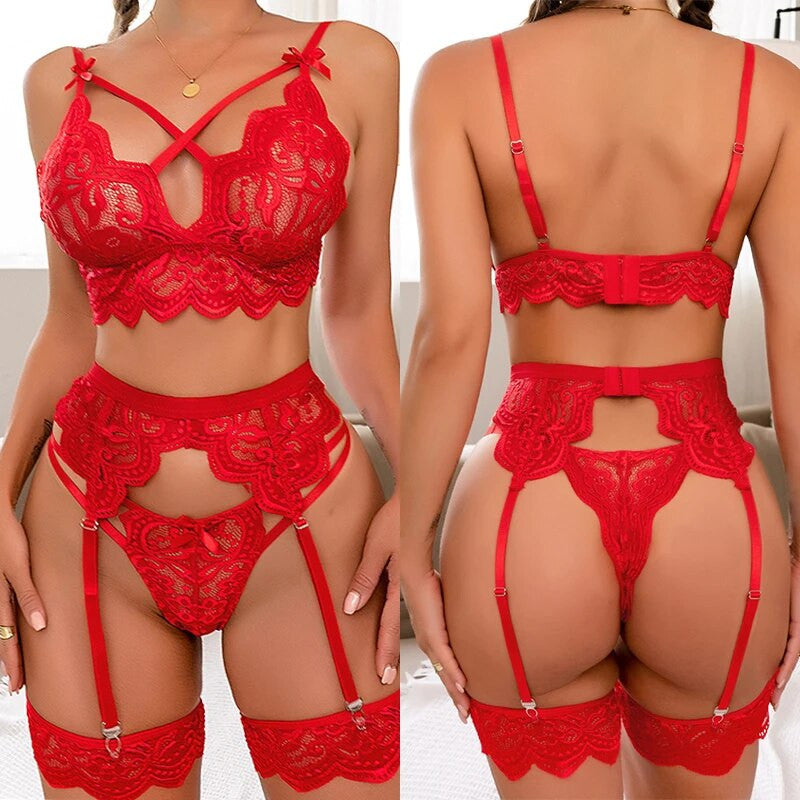 Sexy 3-Pieces Women Lingerie V-Neck Set