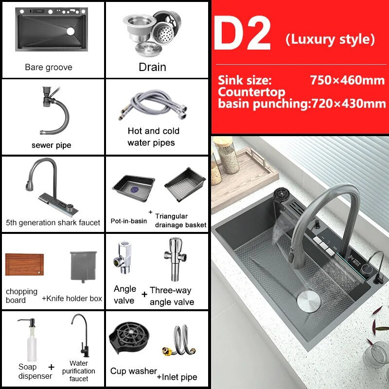 Double Waterfall Stainless Steel Kitchen Sink