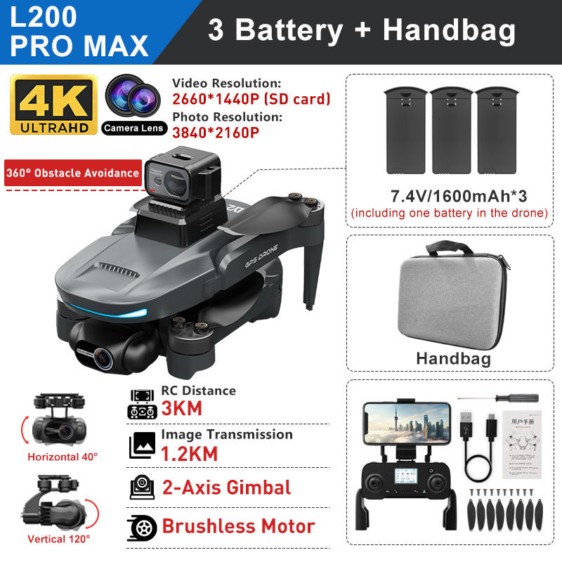 L200 Pro Max GPS Brushless Motor 4K HD Drone