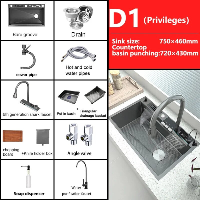 Double Waterfall Stainless Steel Kitchen Sink