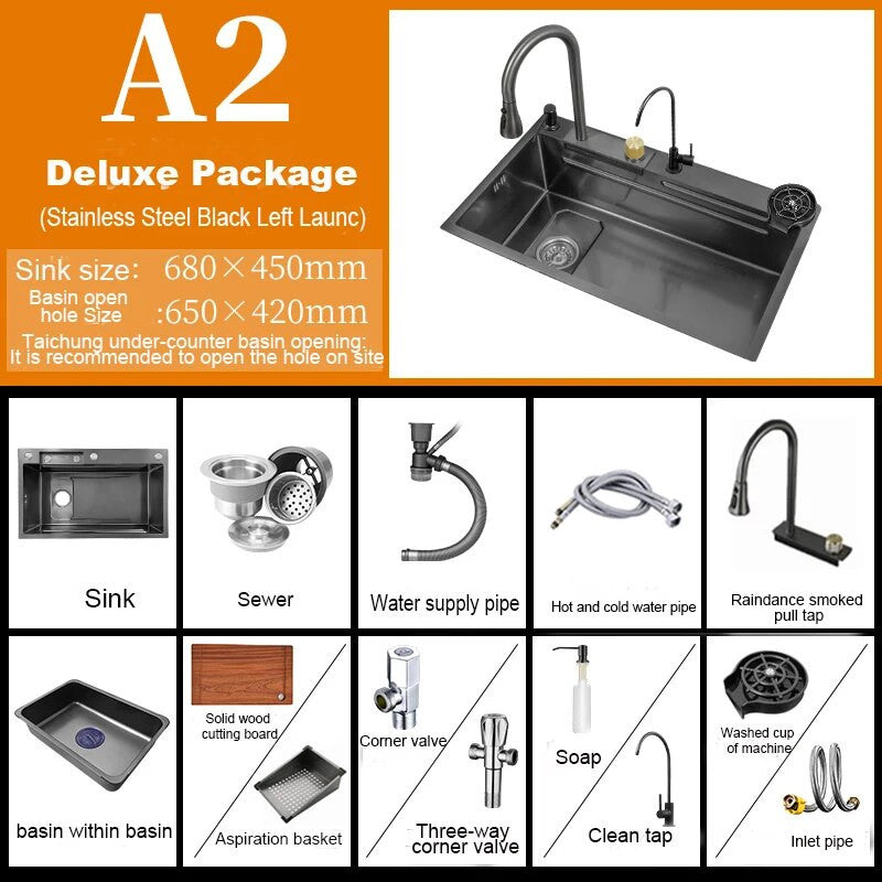 Stainless Steel Kitchen Waterfall Touch Sink
